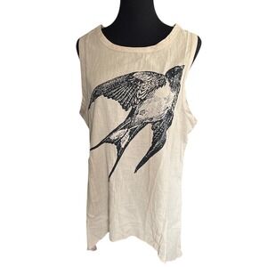 Misslook Tan & Black Starling, Swallow, Bird Swing Tank,Size Large,Casual,Quirky